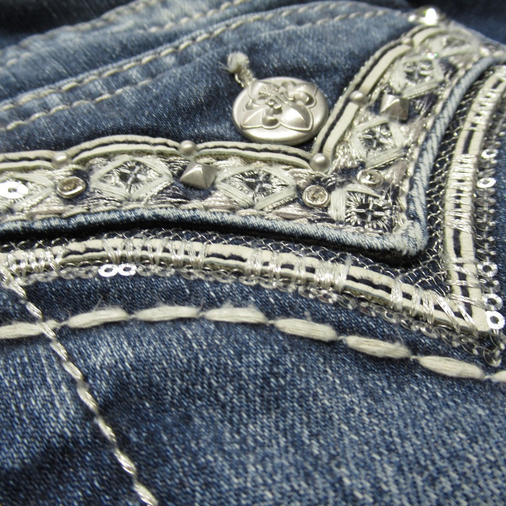 Miss Me Jeans Womens 26 Dark Wash Embellished Hemmed Whisker Chloe Bootcut 28x30 - Picture 8 of 16